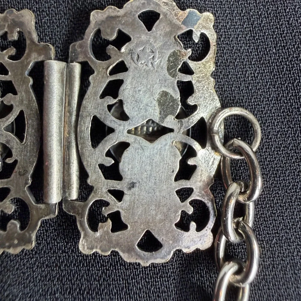 Vintage Paris France Souvenir Panel Bracelet Eiffel Tower Notre Dame Silver Tone